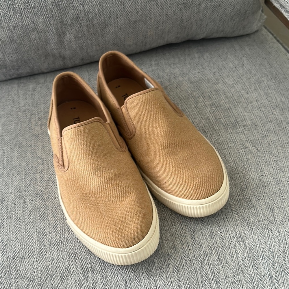 Toms Tan Suede Loafers with Elastic Panels